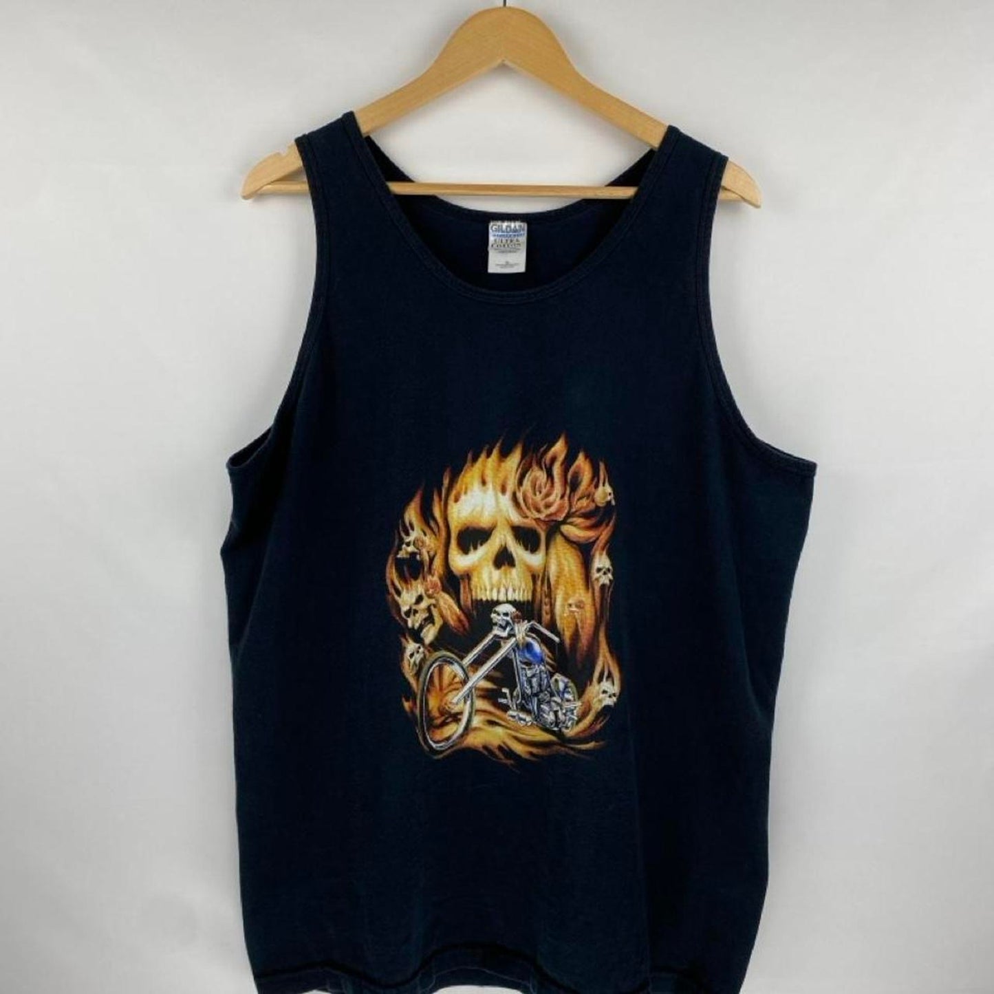 Flaming Skull Biker Tank - XL